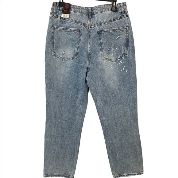 NOBO New Light Wash Super Hi Rise Relaxed Fit 90s Distressed Denim Blue Jeans - Picture 3 of 11